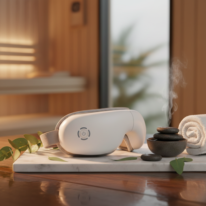 Opvarmet øjenmassageapparat – 5 tilstande til lindring af øjenbelastning, mørke rande og bedre søvn